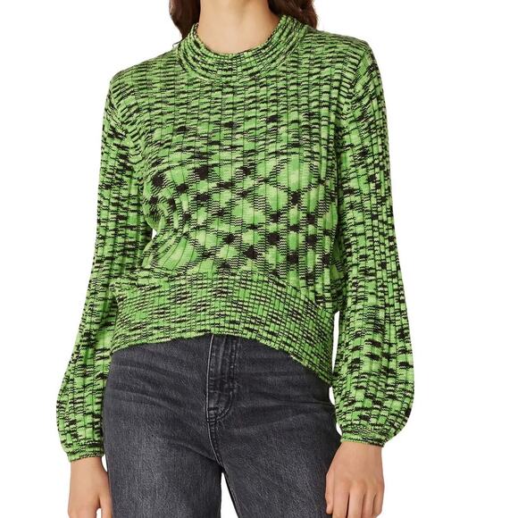 BlankNYC The Clash Sweater Long Puff Sleeve Green Black Womens XS - Picture 4 of 7